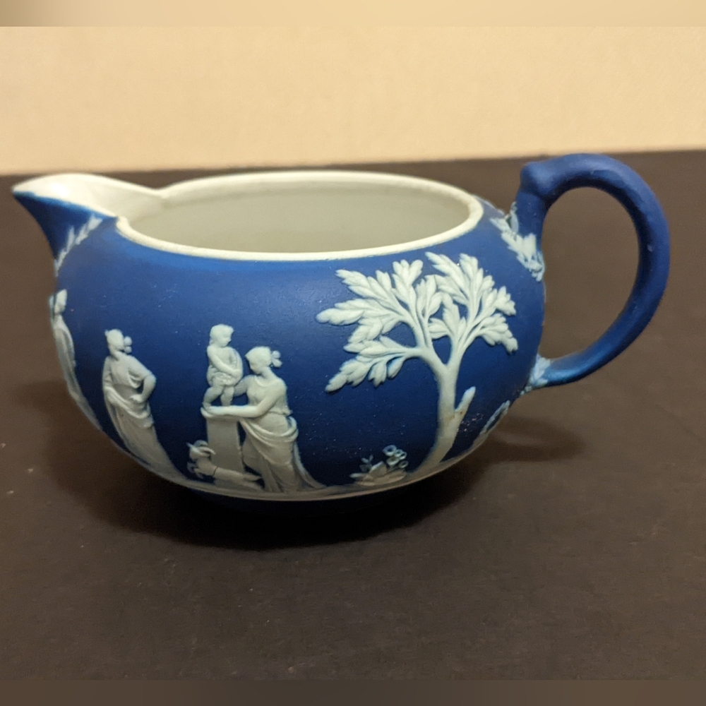 Wedgewood Vintage Cobalt Jasperware Blue and White Ceramic Creamer